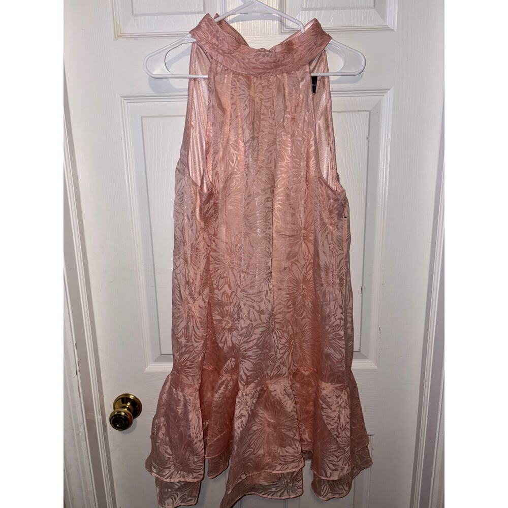 Adrianna papell halter a line ruffle hem pink floral sheer dress size XL